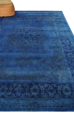 Traditional Design Overdyed Blue Hand Tufted Wool Area Rug