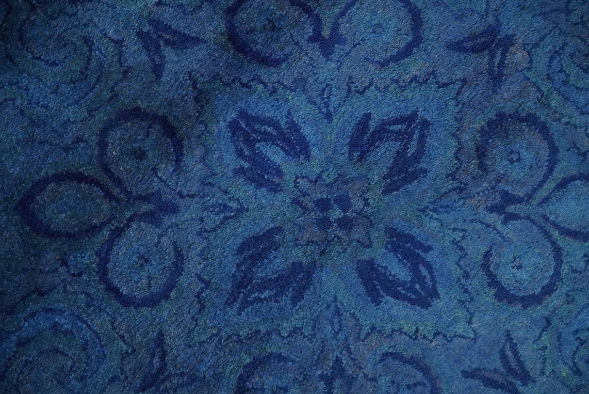 Traditional Design Overdyed Blue Hand Tufted Wool Area Rug