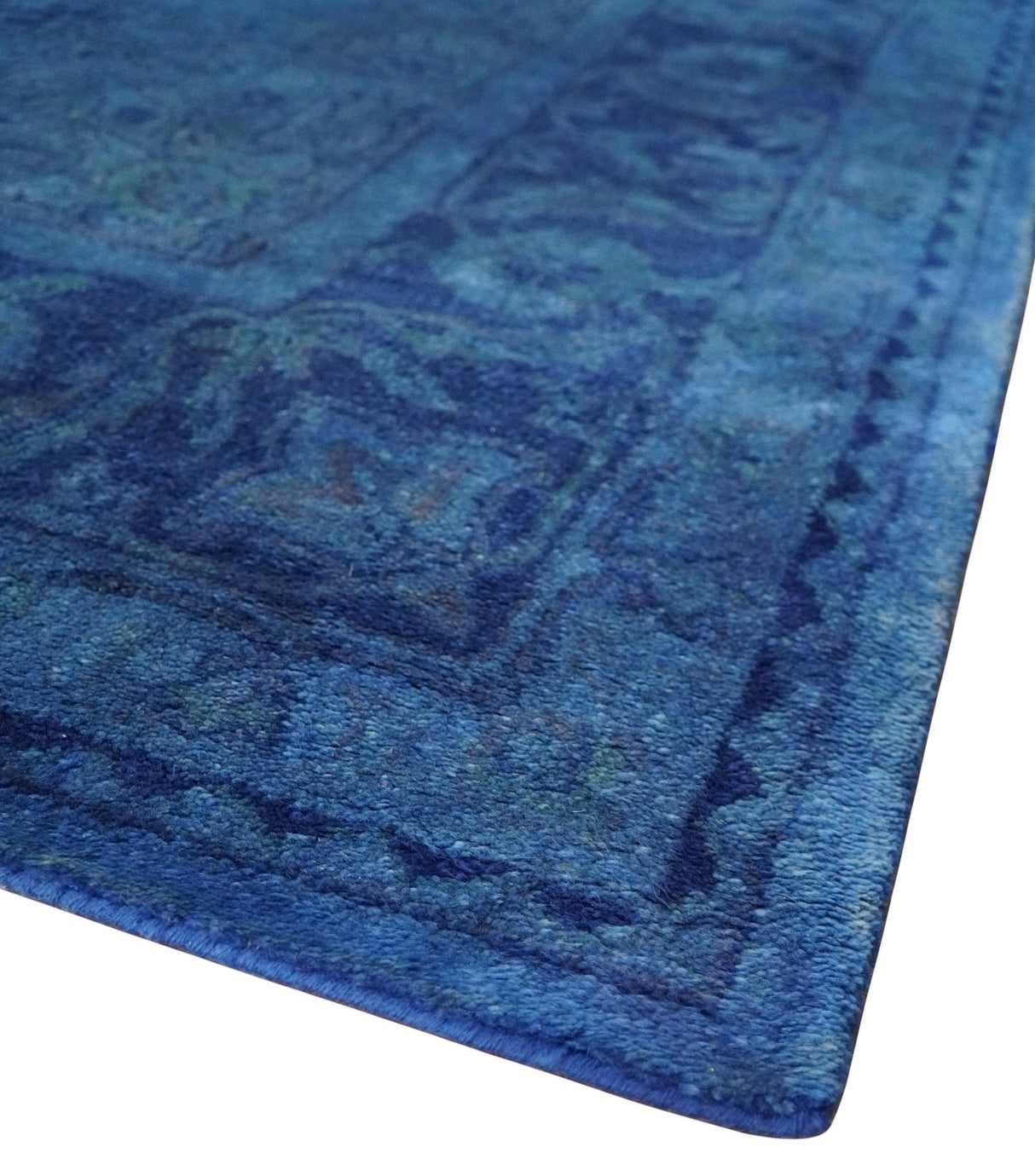 Traditional Design Overdyed Blue Hand Tufted Wool Area Rug