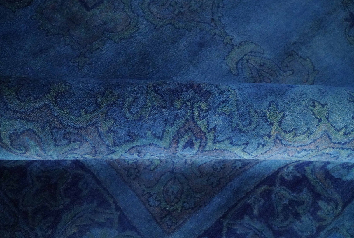 Traditional Design Overdyed Blue Hand Tufted Wool Area Rug