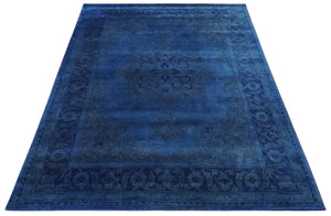Traditional Design Overdyed Blue Hand Tufted Wool Area Rug