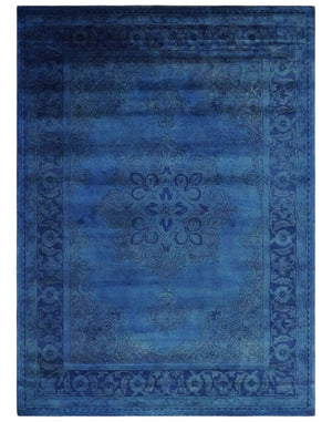 Traditional Design Overdyed Blue Hand Tufted Wool Area Rug