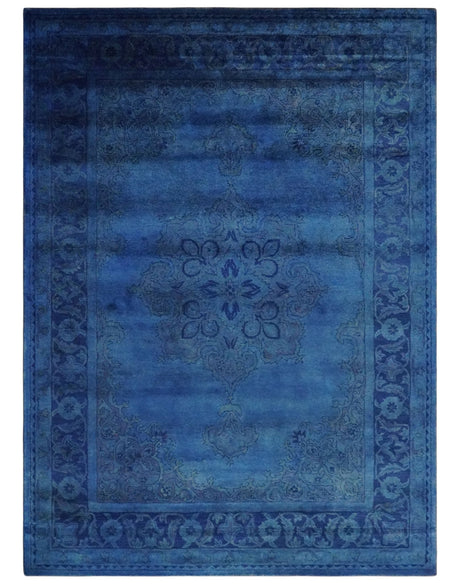 Traditional Design Overdyed Blue Hand Tufted Wool Area Rug