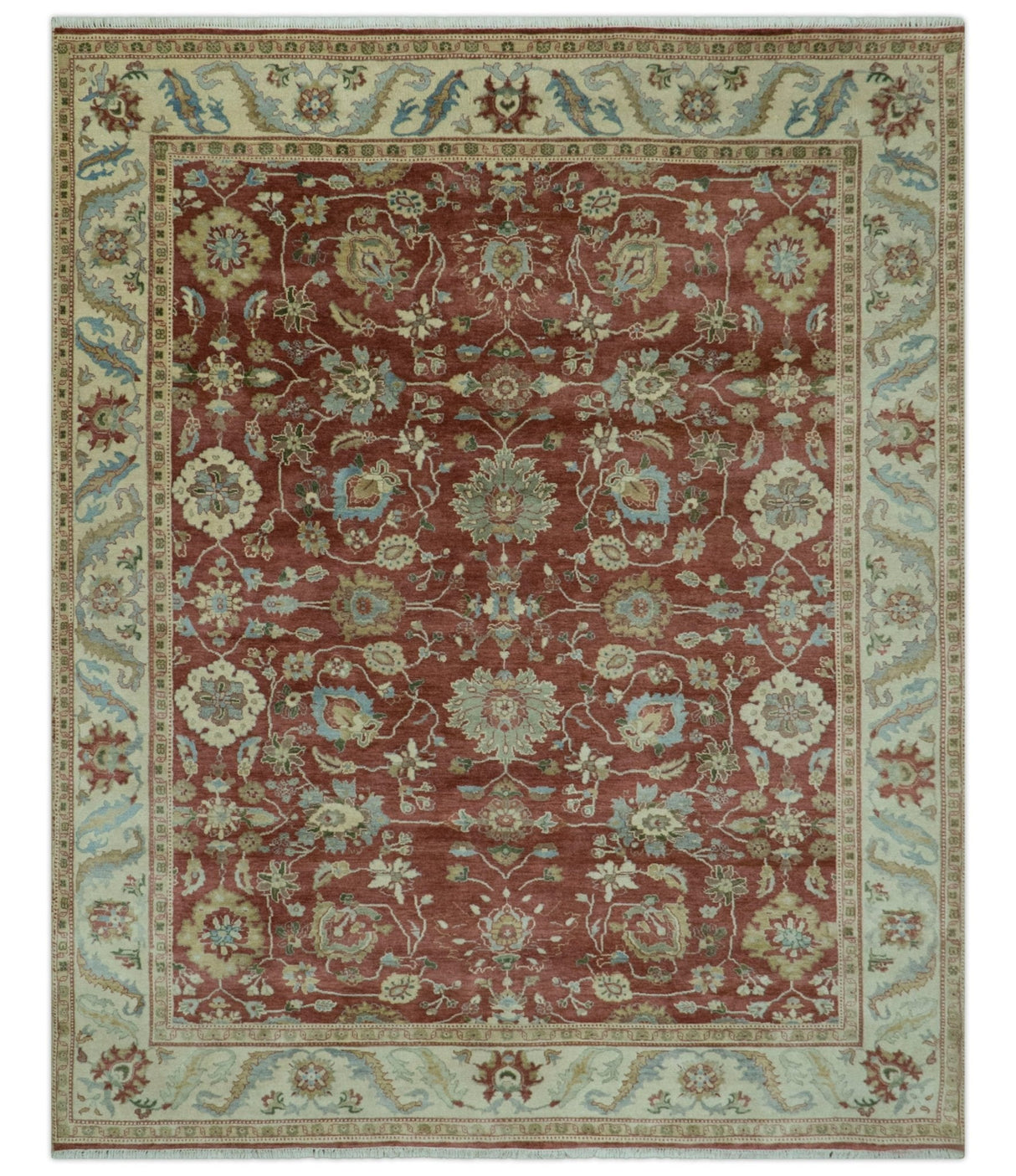 Traditional Design Red And Beige 8x10 Hand Knotted wool rug