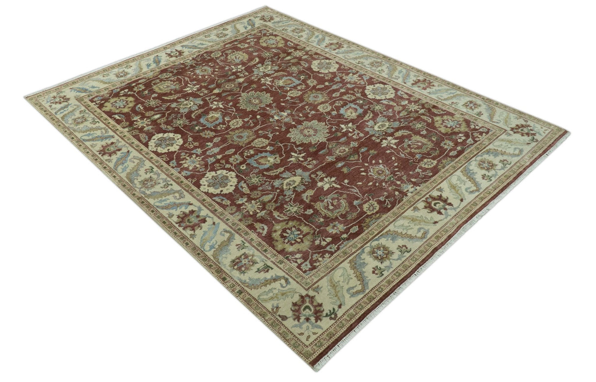 Traditional Design Red And Beige 8x10 Hand Knotted wool rug