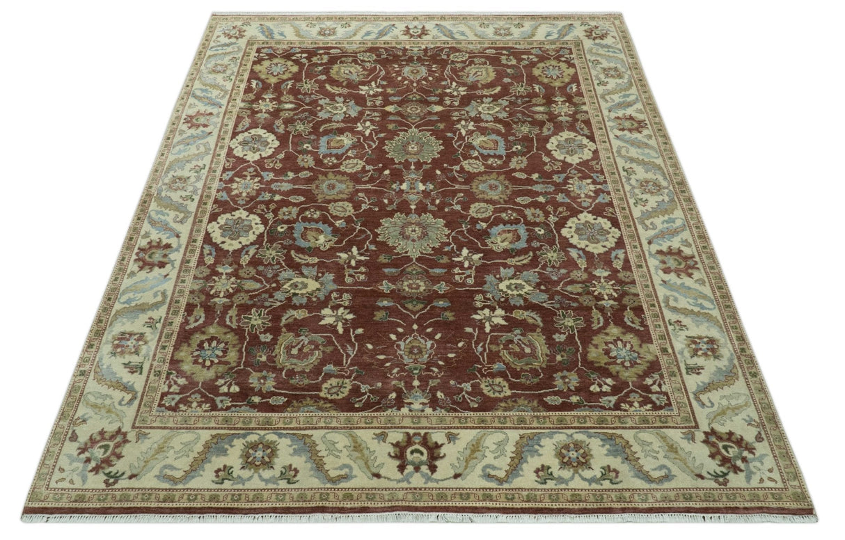 Traditional Design Red And Beige 8x10 Hand Knotted wool rug