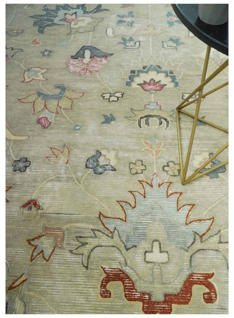 Traditional Floral 8x10 Beige Hand Tufted Oriental distressed wool area rug