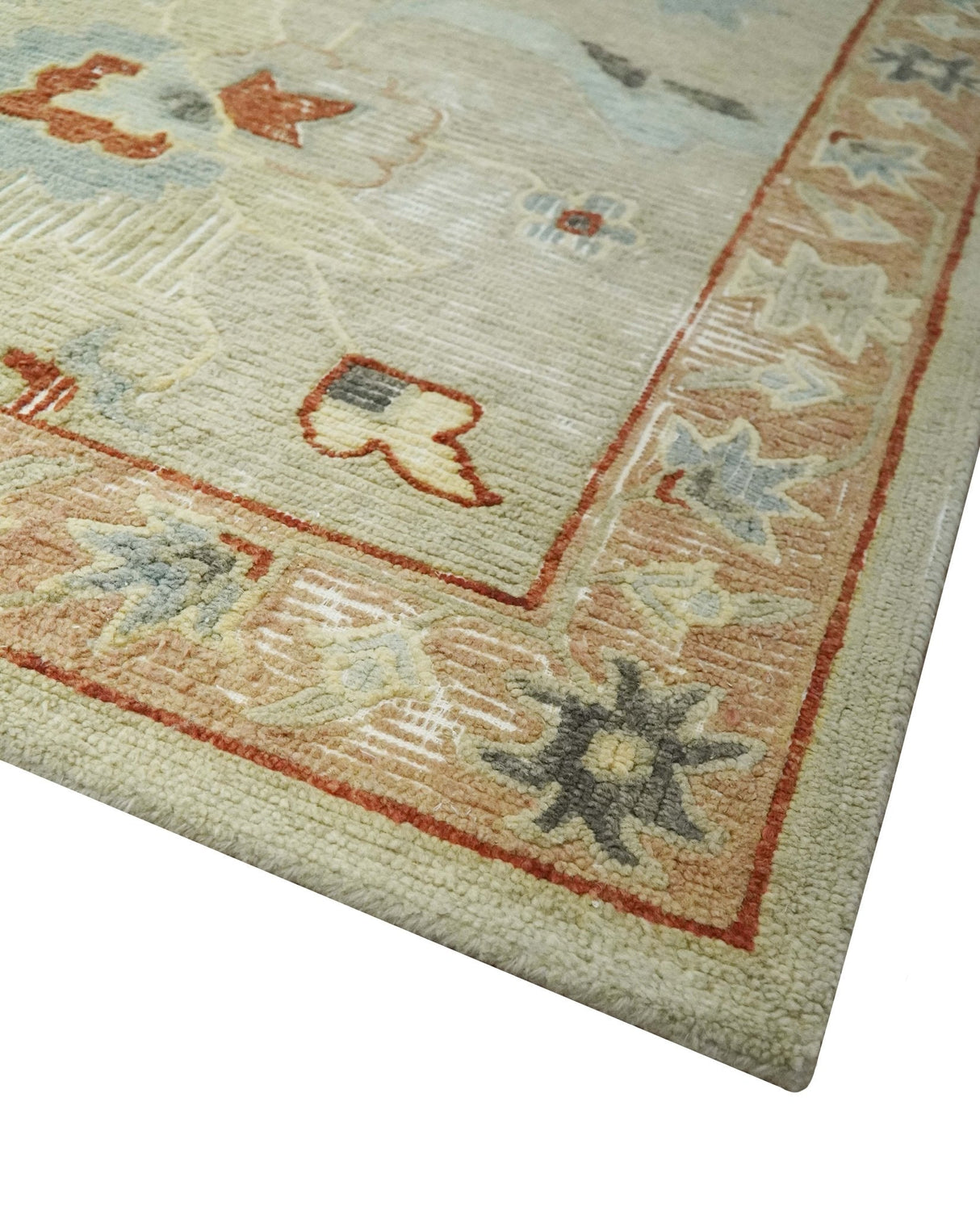 Traditional Floral 8x10 Beige Hand Tufted Oriental distressed wool area rug