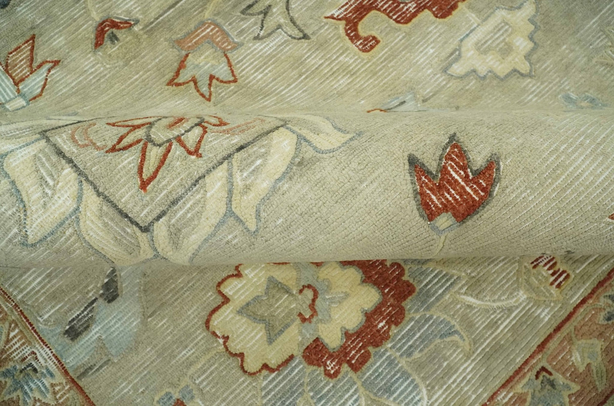 Traditional Floral 8x10 Beige Hand Tufted Oriental distressed wool area rug
