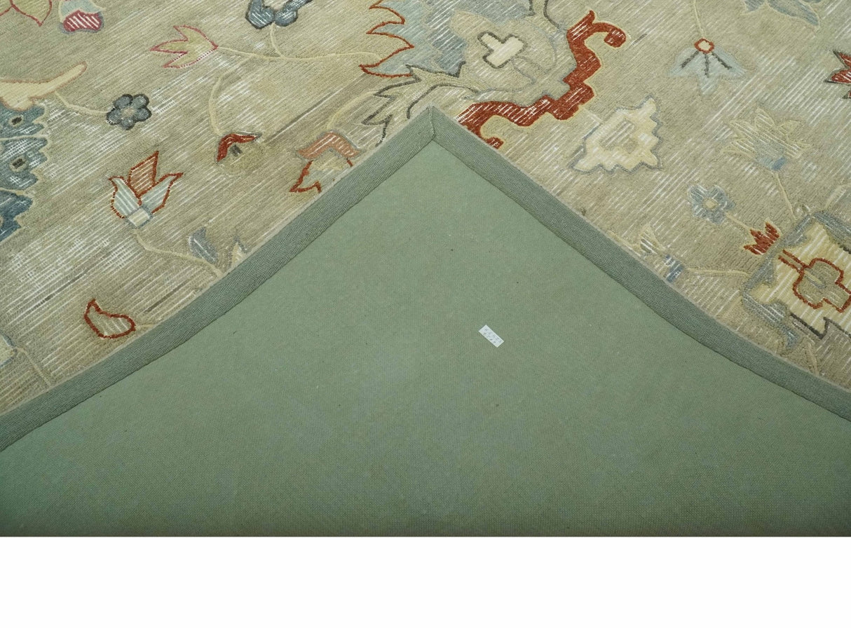 Traditional Floral 8x10 Beige Hand Tufted Oriental distressed wool area rug