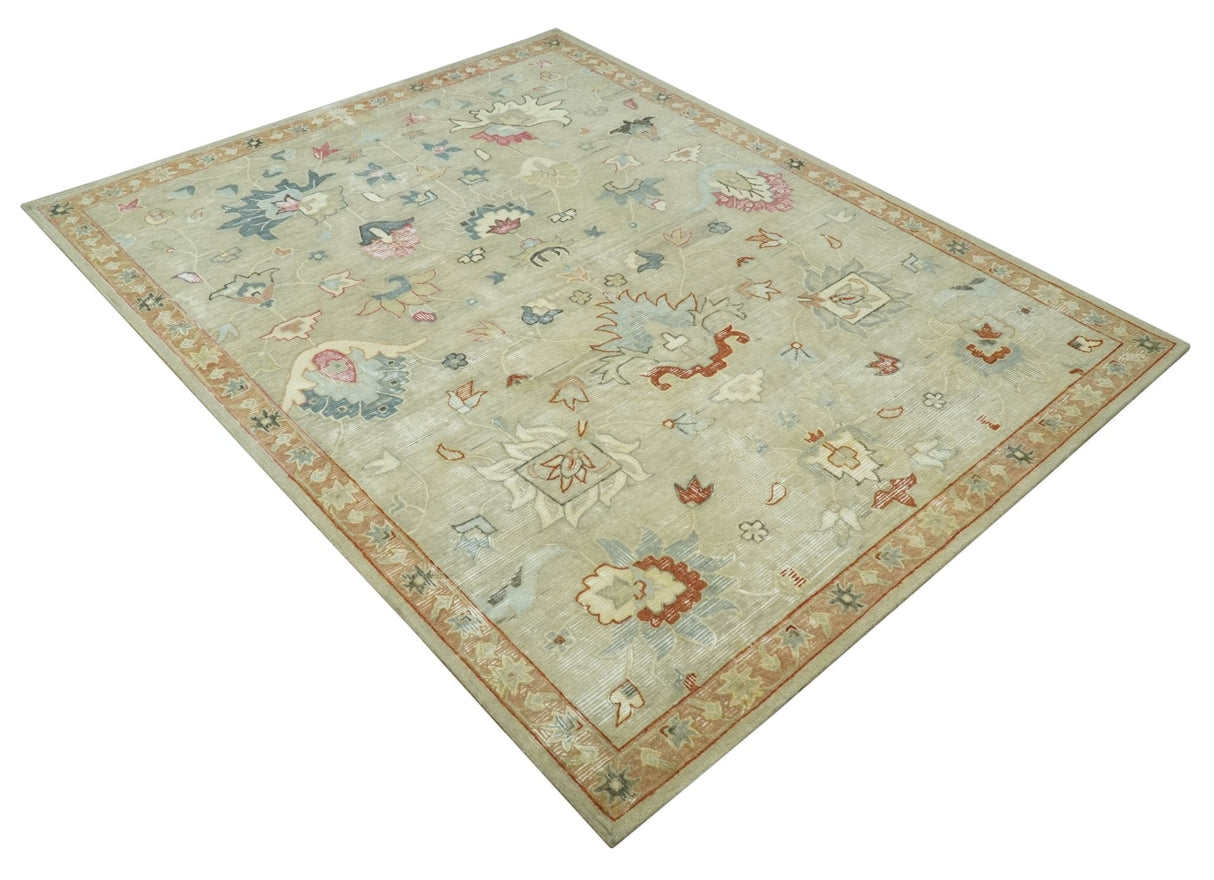 Traditional Floral 8x10 Beige Hand Tufted Oriental distressed wool area rug