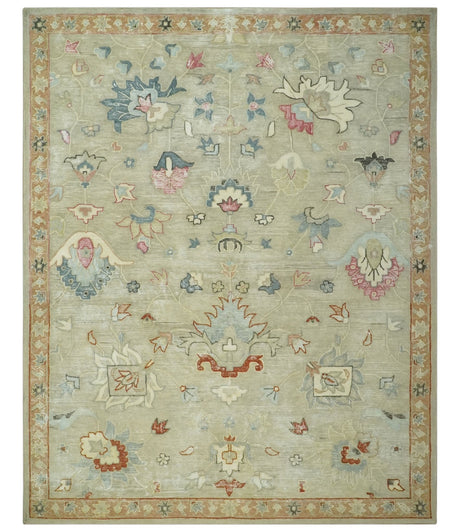 Traditional Floral 8x10 Beige Hand Tufted Oriental distressed wool area rug