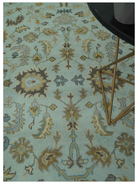 Traditional Floral Aqua, Beige and Taupe Hand Knotted 6x9 wool area rug
