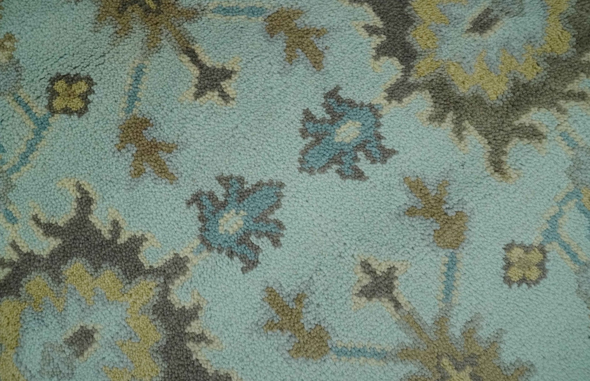 Traditional Floral Aqua, Beige and Taupe Hand Knotted 6x9 wool area rug