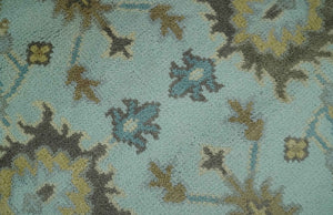 Traditional Floral Aqua, Beige and Taupe Hand Knotted 6x9 wool area rug
