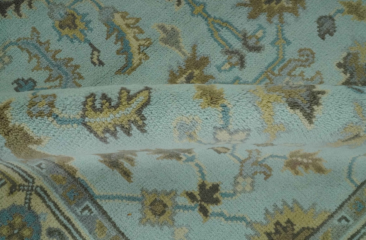 Traditional Floral Aqua, Beige and Taupe Hand Knotted 6x9 wool area rug