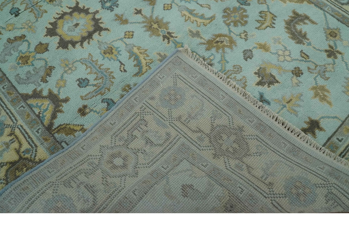 Traditional Floral Aqua, Beige and Taupe Hand Knotted 6x9 wool area rug