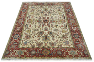 Traditional Floral Beige and Brown Vintage Style Hand knotted 8x10 wool Area Rug