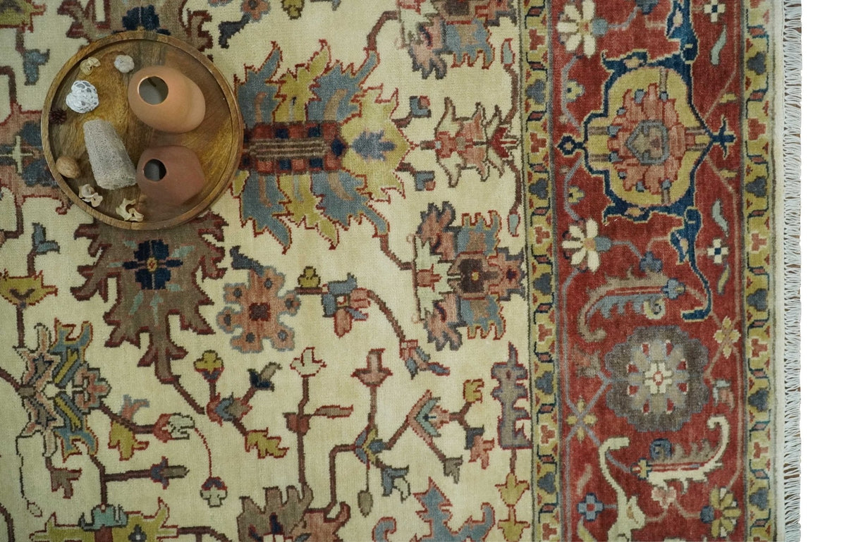 Traditional Floral Beige and Brown Vintage Style Hand knotted 8x10 wool Area Rug