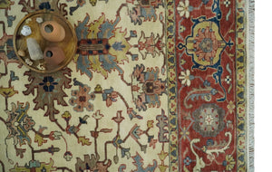 Traditional Floral Beige and Brown Vintage Style Hand knotted 8x10 wool Area Rug