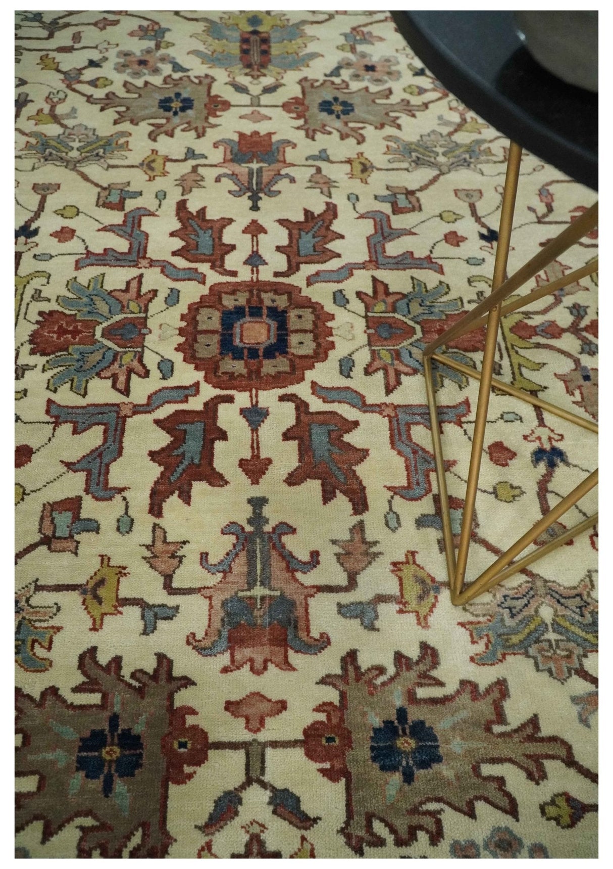 Traditional Floral Beige and Brown Vintage Style Hand knotted 8x10 wool Area Rug