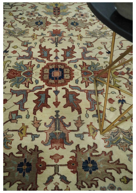 Traditional Floral Beige and Brown Vintage Style Hand knotted 8x10 wool Area Rug