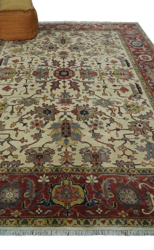 Traditional Floral Beige and Brown Vintage Style Hand knotted 8x10 wool Area Rug