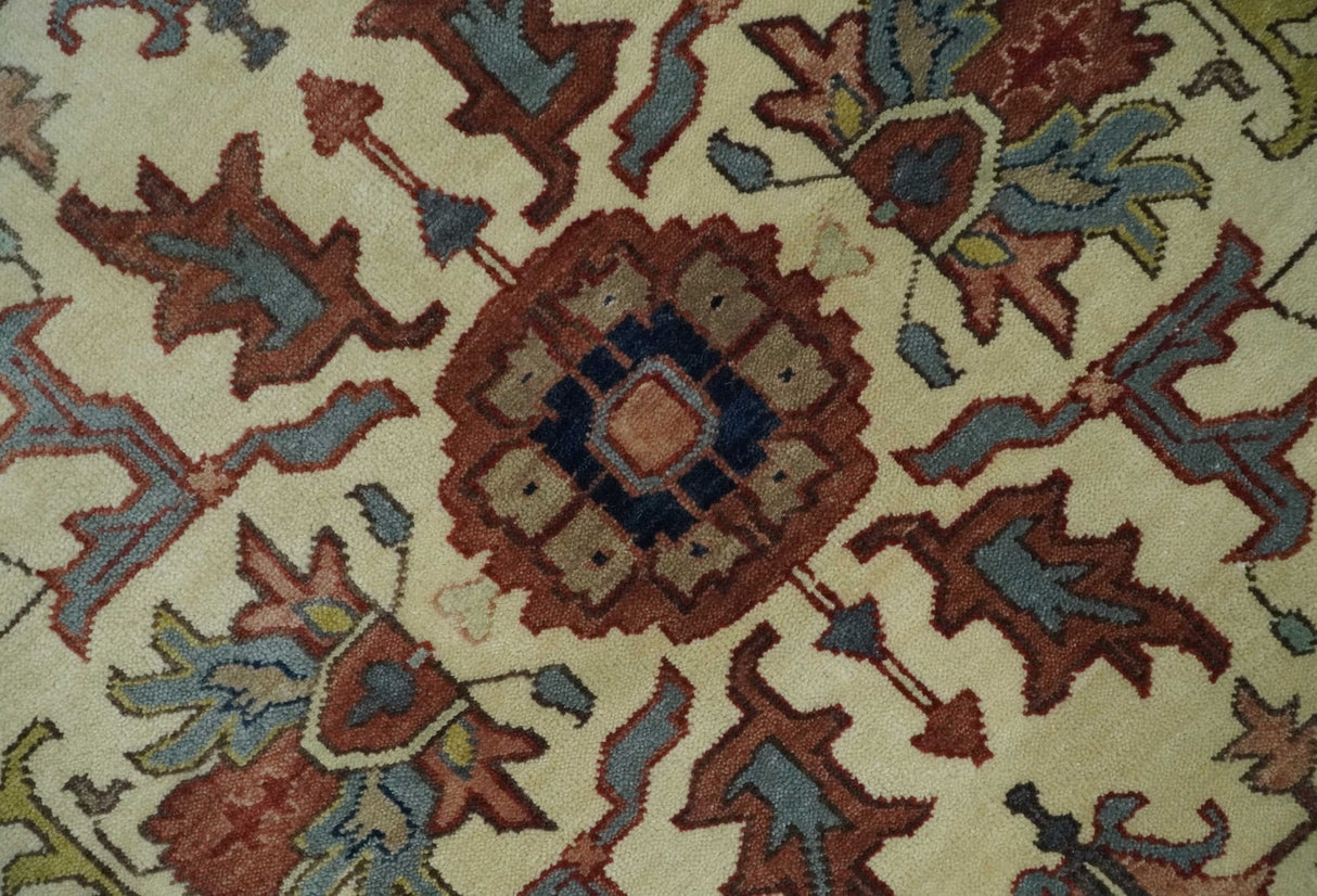 Traditional Floral Beige and Brown Vintage Style Hand knotted 8x10 wool Area Rug