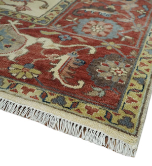 Traditional Floral Beige and Brown Vintage Style Hand knotted 8x10 wool Area Rug