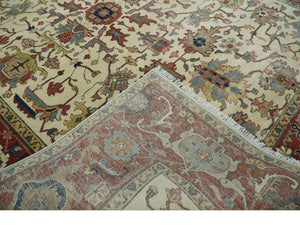 Traditional Floral Beige and Brown Vintage Style Hand knotted 8x10 wool Area Rug