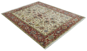 Traditional Floral Beige and Brown Vintage Style Hand knotted 8x10 wool Area Rug