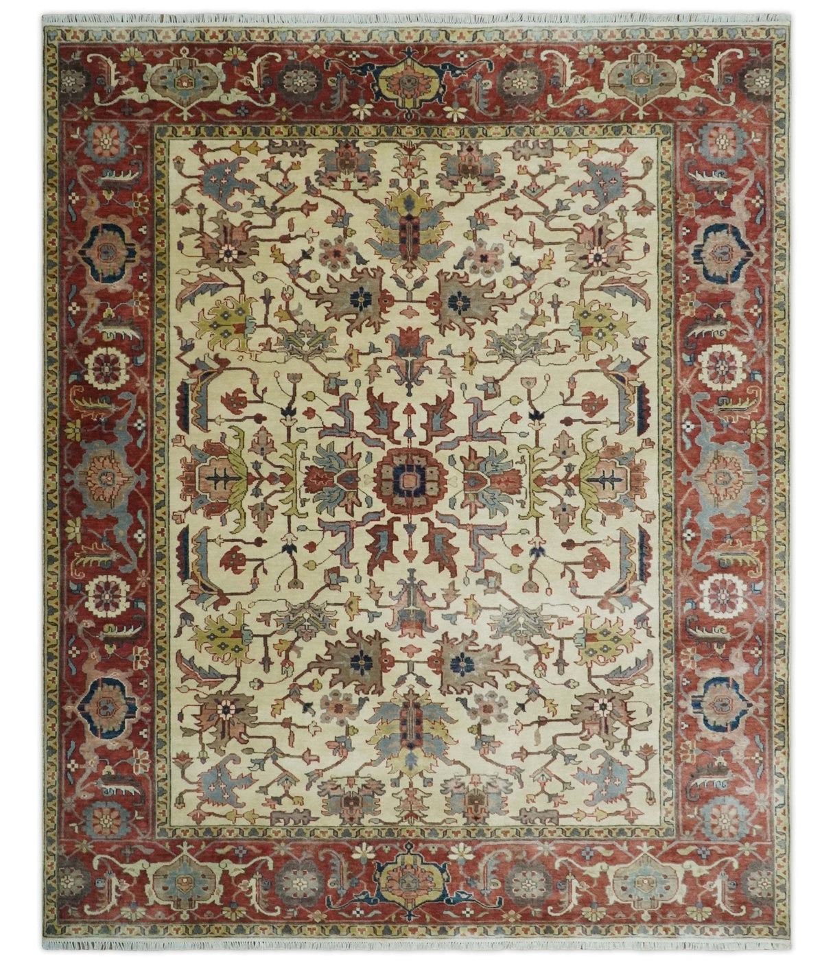 Traditional Floral Beige and Brown Vintage Style Hand knotted 8x10 wool Area Rug