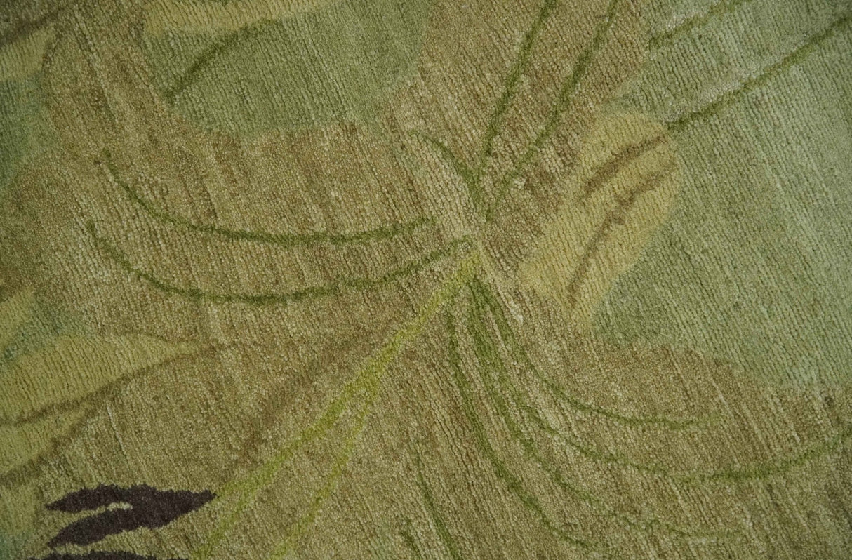 Traditional Floral Block Design Green, Brown and Rust Hand knotted 5x8 Indoor wool Area Rug