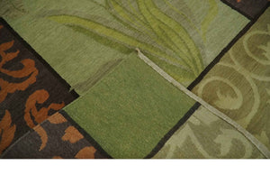 Traditional Floral Block Design Green, Brown and Rust Hand knotted 5x8 Indoor wool Area Rug