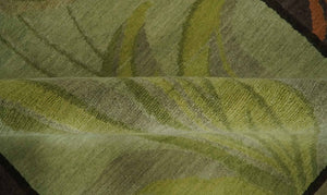 Traditional Floral Block Design Green, Brown and Rust Hand knotted 5x8 Indoor wool Area Rug