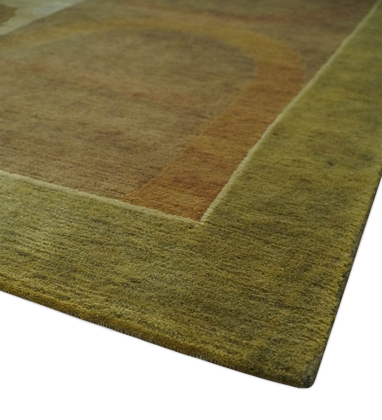 Traditional Floral Block Design Olive, Green and Brown Hand knotted 6x8 wool Area Rug