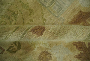 Traditional Floral Block Design Olive, Green and Brown Hand knotted 6x8 wool Area Rug