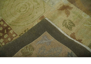 Traditional Floral Block Design Olive, Green and Brown Hand knotted 6x8 wool Area Rug