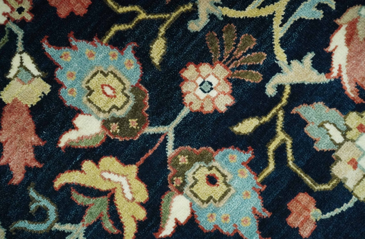 Traditional Floral Blue and Ivory Fine Hand Knotted 9x12 wool area rug