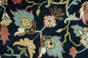 Traditional Floral Blue and Ivory Fine Hand Knotted 9x12 wool area rug