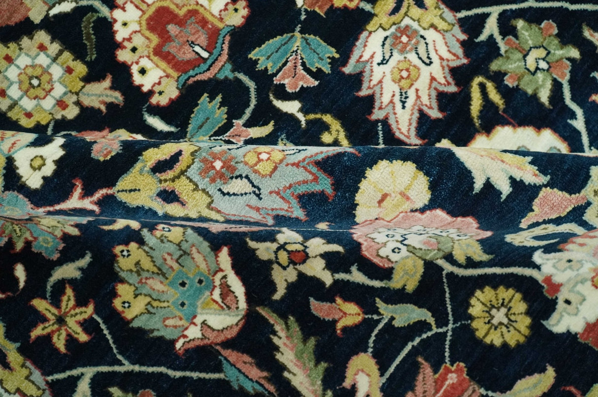 Traditional Floral Blue and Ivory Fine Hand Knotted 9x12 wool area rug