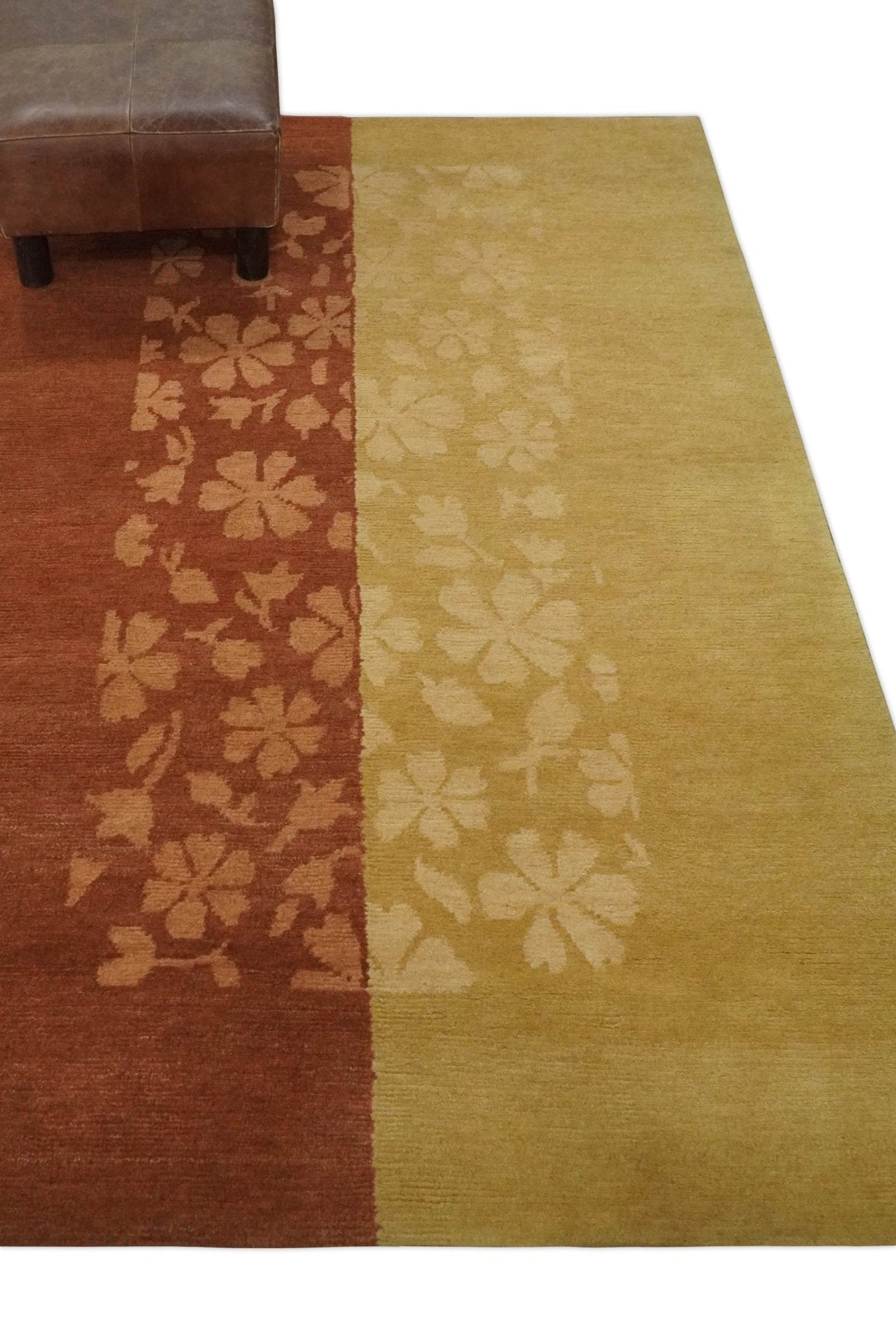 Traditional Floral Brown and Gold Hand knotted 4x6 wool Area Rug