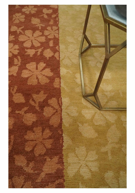 Traditional Floral Brown and Gold Hand knotted 4x6 wool Area Rug