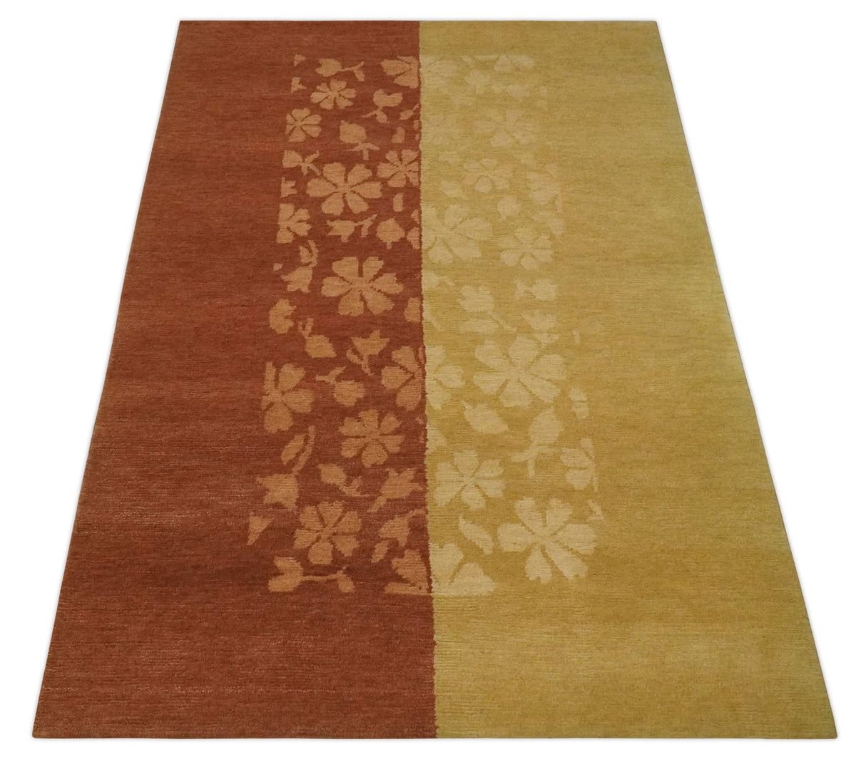 Traditional Floral Brown and Gold Hand knotted 4x6 wool Area Rug