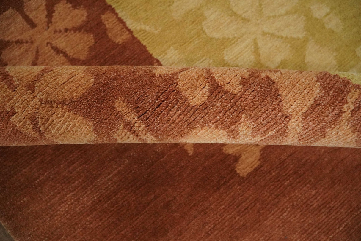 Traditional Floral Brown and Gold Hand knotted 4x6 wool Area Rug