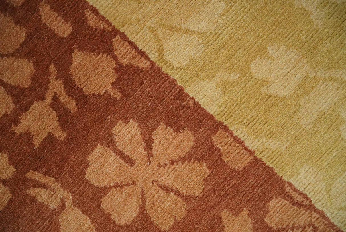 Traditional Floral Brown and Gold Hand knotted 4x6 wool Area Rug