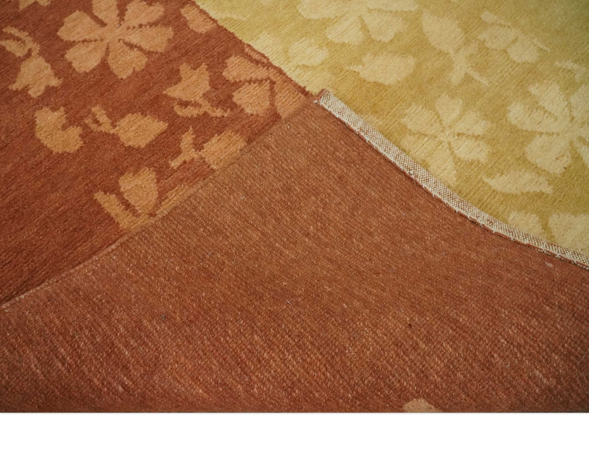 Traditional Floral Brown and Gold Hand knotted 4x6 wool Area Rug