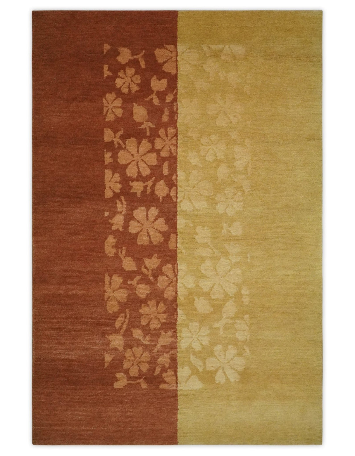 Traditional Floral Brown and Gold Hand knotted 4x6 wool Area Rug
