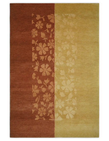 Traditional Floral Brown and Gold Hand knotted 4x6 wool Area Rug