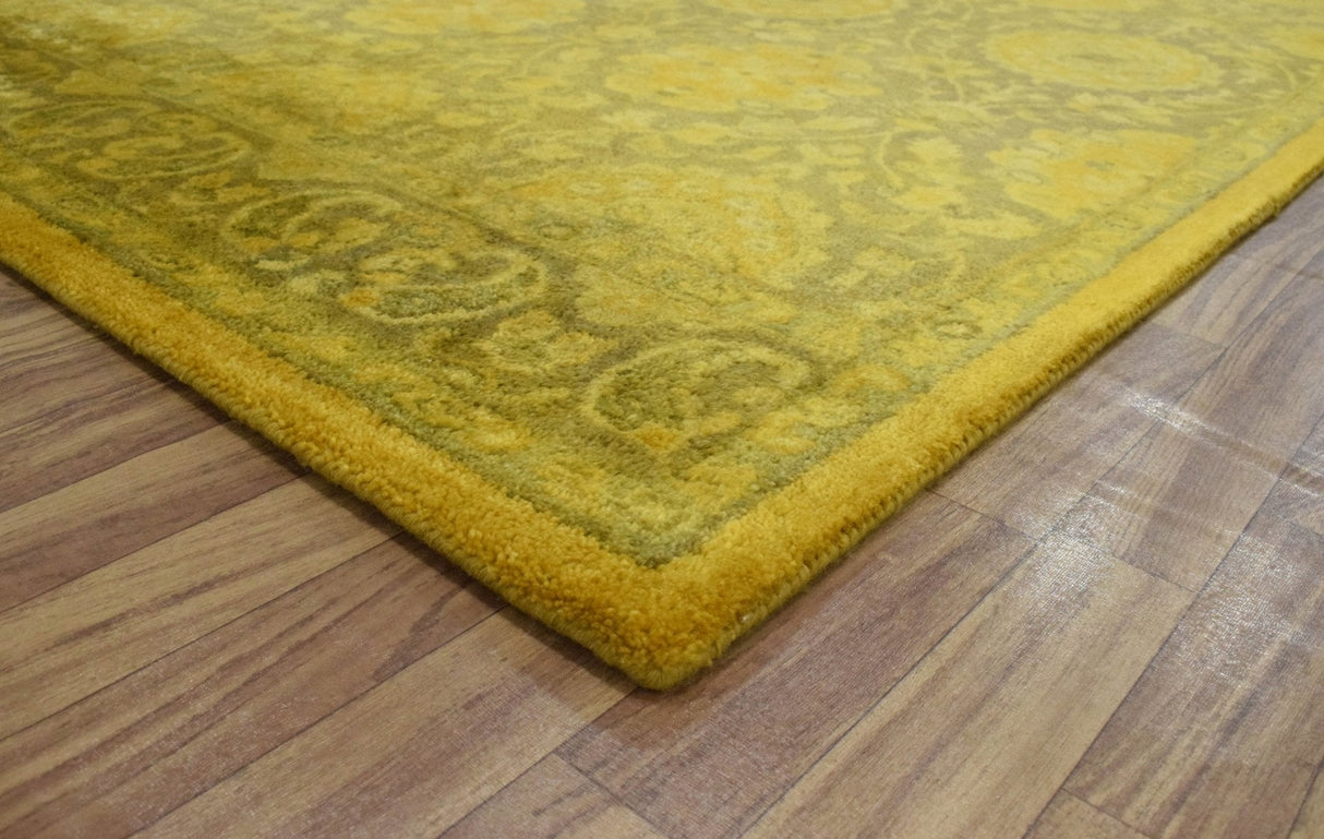 Traditional Floral Design Gold Hand Tufted Overdyed Wool Area Rug